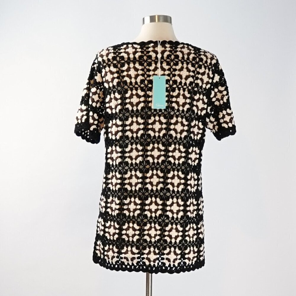 Shore Brand Crochet Mini Dress Coverup Black Brown Cream - Size Small - NWT - Picture 4 of 9